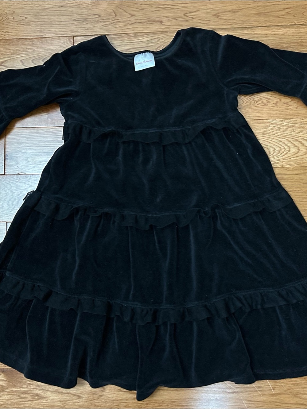 Hanna Andersson Girls Black Velvet Tiered Ruffle Dress Size 120 6-7